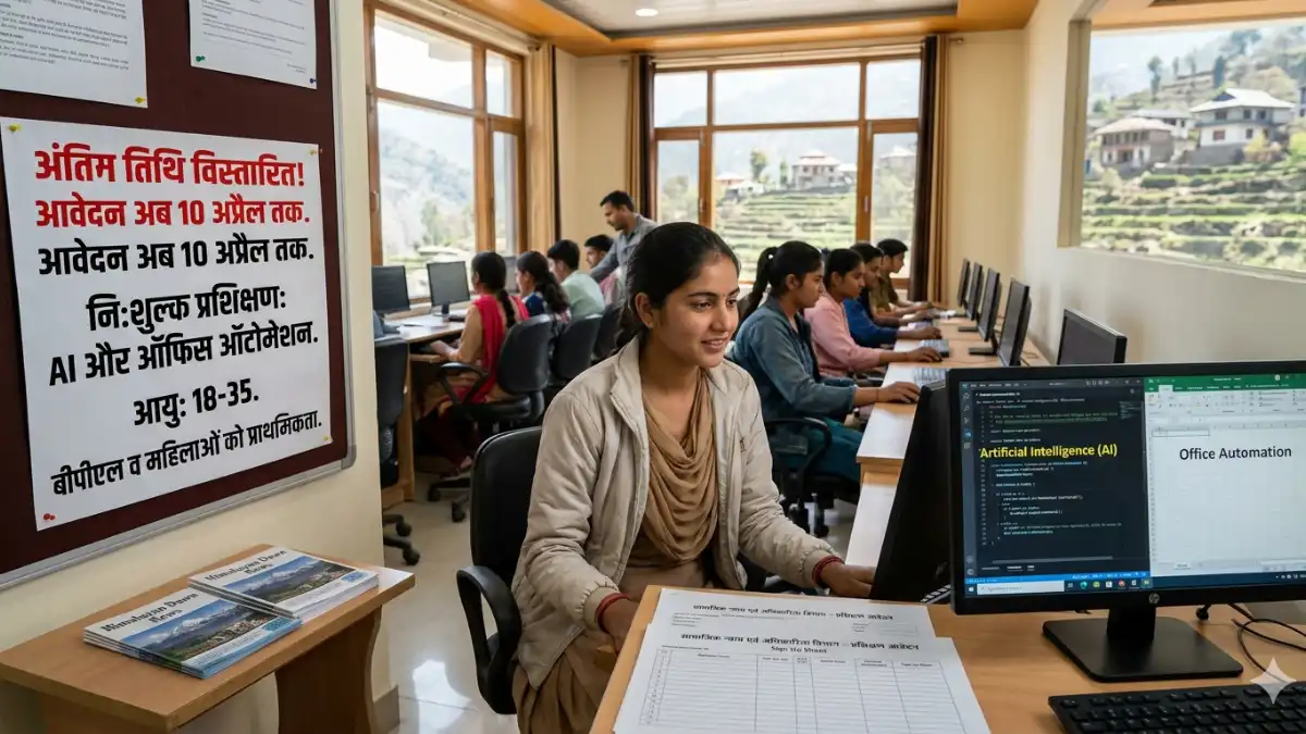 मंडी हिमाचल प्रदेश में अनुसूचित जाति के युवाओं के लिए एआई (AI) और ऑफिस ऑटोमेशन प्रशिक्षण केंद्र का दृश्य।