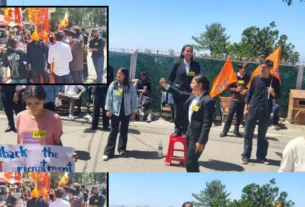 एचपीयू शिमला में फीस वृद्धि के खिलाफ प्रदर्शन करते एबीवीपी कार्यकर्ता