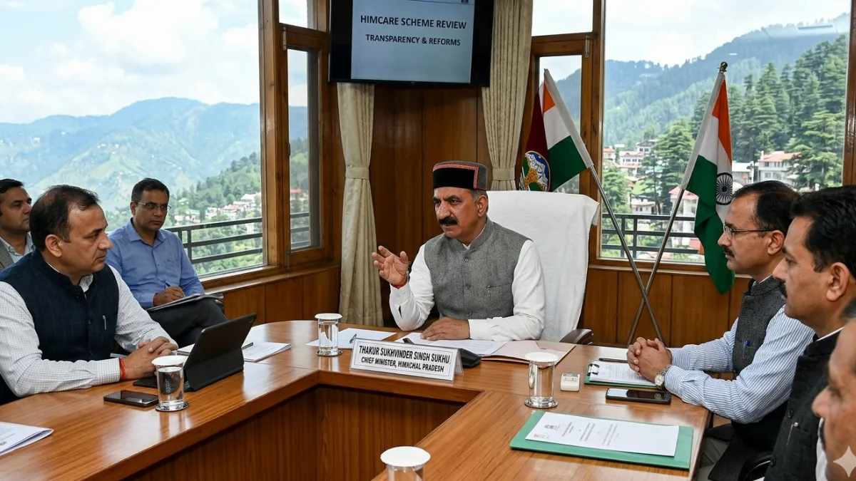 हिमकेयर योजना बैठक में मुख्यमंत्री सुखविंद्र सिंह सुक्खू स्वास्थ्य सुधारों की समीक्षा करते हुए