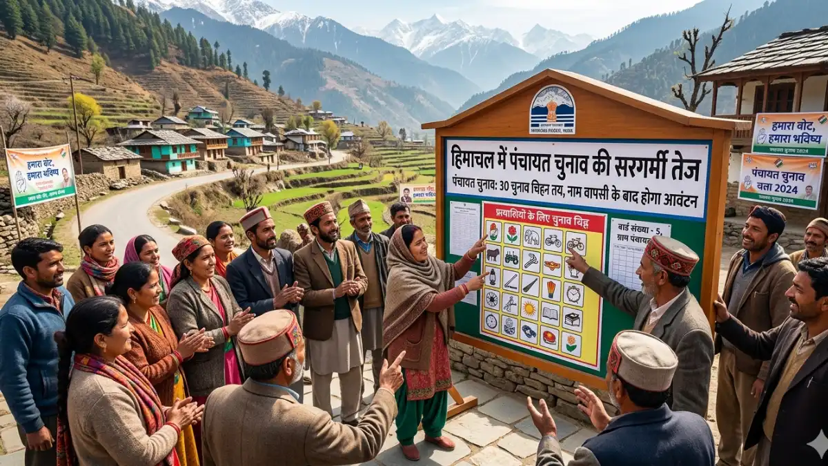 हिमाचल पंचायत चुनाव 2026 में 30 चुनाव चिह्नों के आवंटन और पंचायतों में बढ़ी चुनावी हलचल का सांकेतिक दृश्य