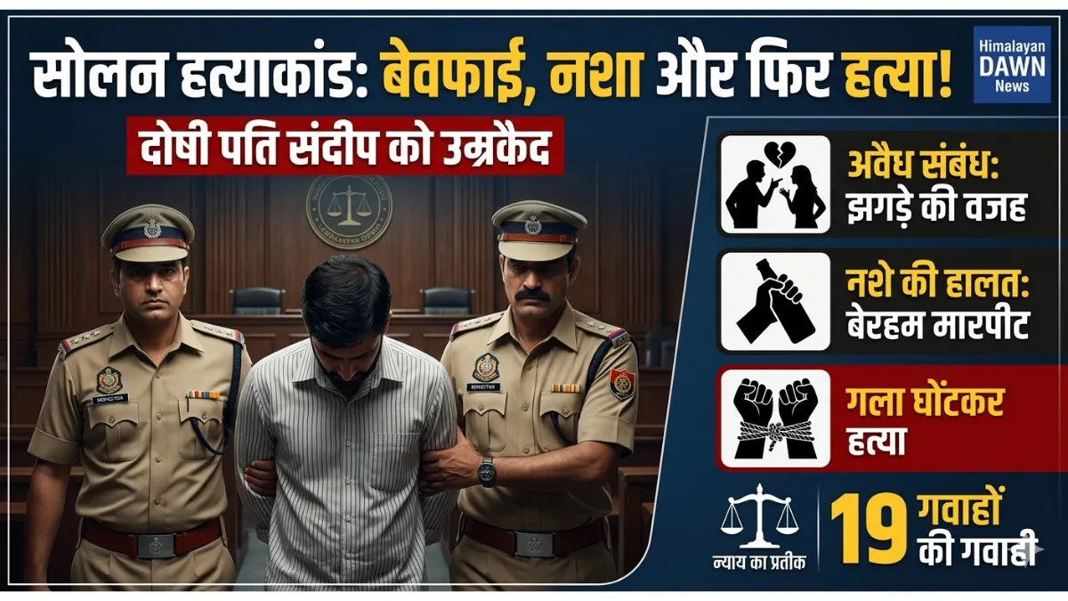 Police taking convict Sandeep Kumar to court for sentencing in Solan wife murder case, symbolic justice imagery.