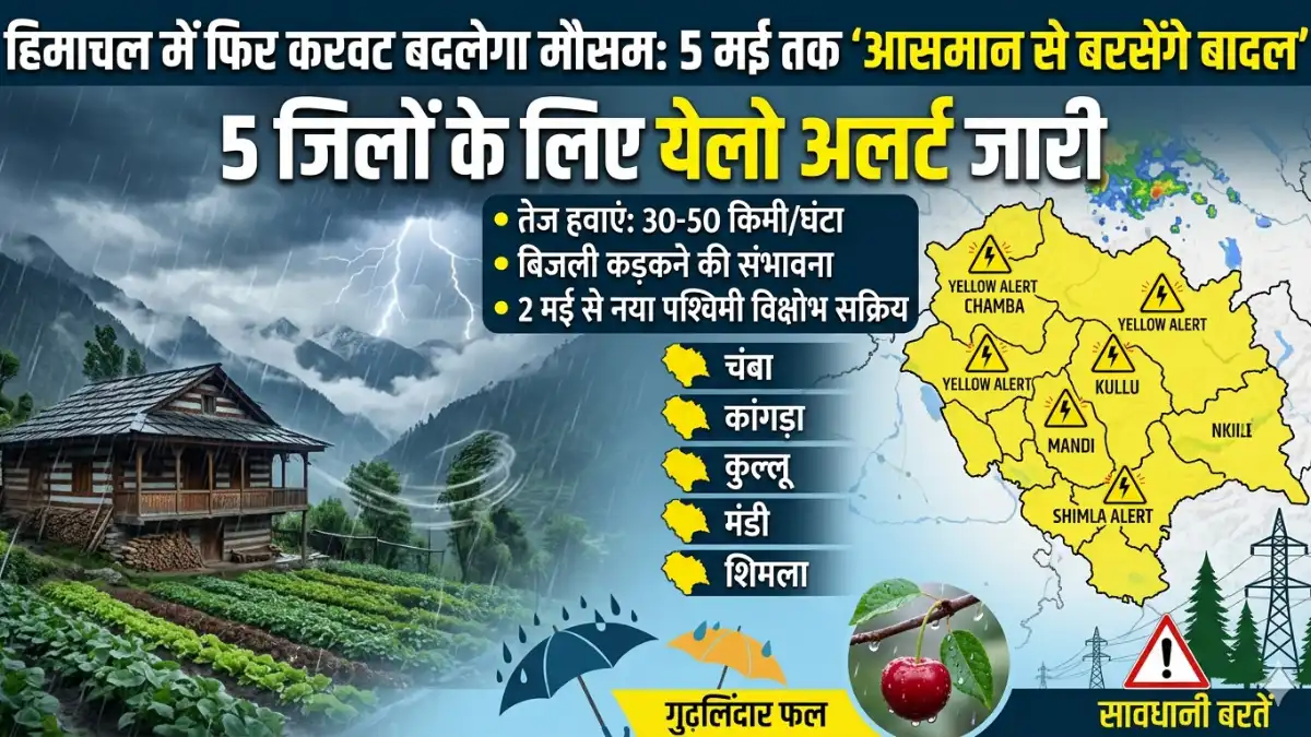 हिमाचल प्रदेश में भारी बारिश और ओलावृष्टि का येलो अलर्ट मैप