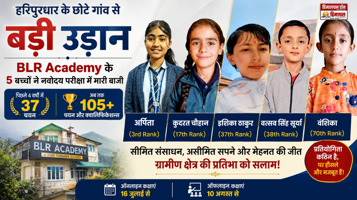 हरिपुरधार की BLR Academy के नवोदय परीक्षा 2026 में चयनित 5 छात्र