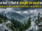 Himachal Pradesh mountains with stormy clouds, hailstorm on road and weather alert
