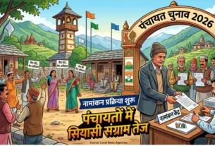 हिमाचल प्रदेश पंचायत चुनाव 2026 के लिए नामांकन प्रक्रिया के दौरान पंचायत कार्यालय में पहुंचे उम्मीदवार और समर्थक।