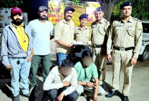सिरमौर पुलिस द्वारा गिरफ्तार चिट्टा तस्कर और बरामद हेरोइन की फोटो।