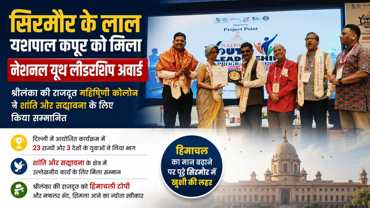 दिल्ली में आयोजित कार्यक्रम में श्रीलंका की राजदूत महिषिणी कोलोन से नेशनल यूथ लीडरशिप अवार्ड लेते हुए यशपाल कपूर।
