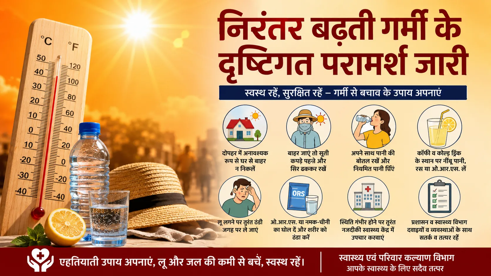 बढ़ती गर्मी और लू से बचाव के लिए स्वास्थ्य विभाग द्वारा जारी एडवाइजरी