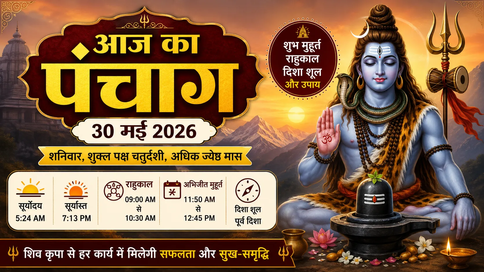 30 मई 2026 का आज का पंचांग फीचर्ड इमेज भगवान शिव के साथ