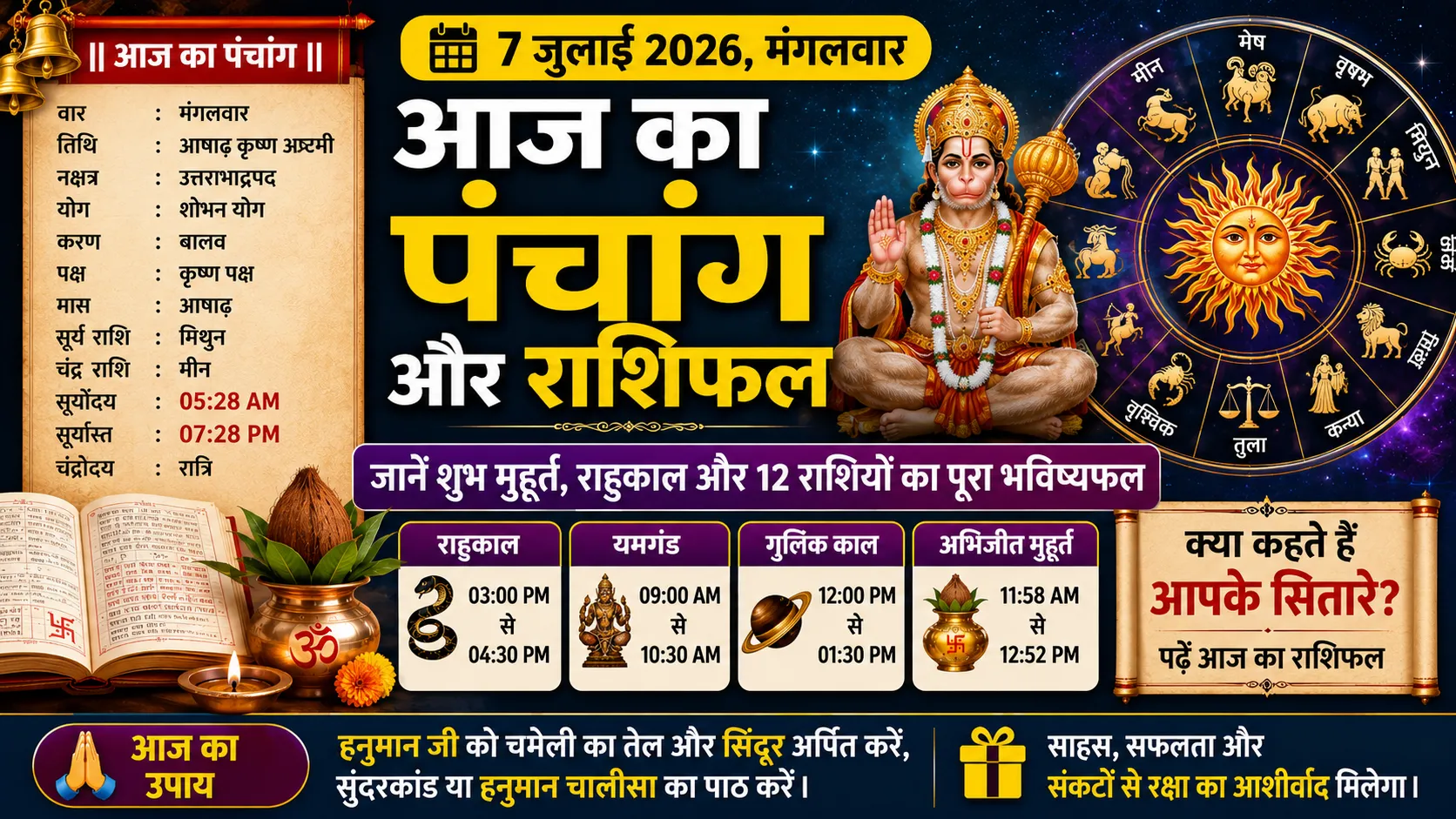 7 जुलाई 2026 का आज का पंचांग और राशिफल