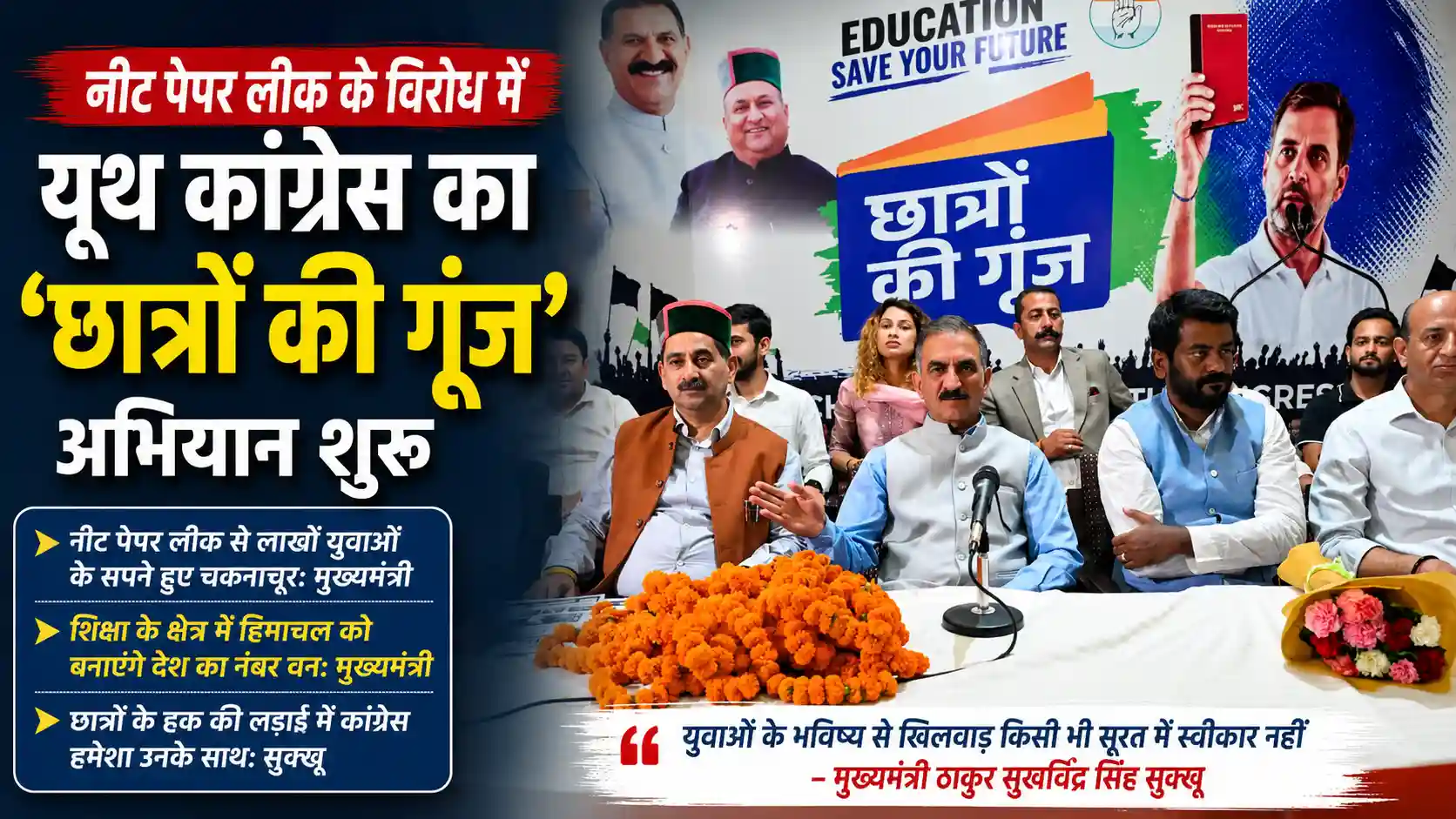 शिमला में यूथ कांग्रेस के 'छात्रों की गूंज' अभियान का शुभारंभ करते मुख्यमंत्री सुखविंद्र सिंह सुक्खू