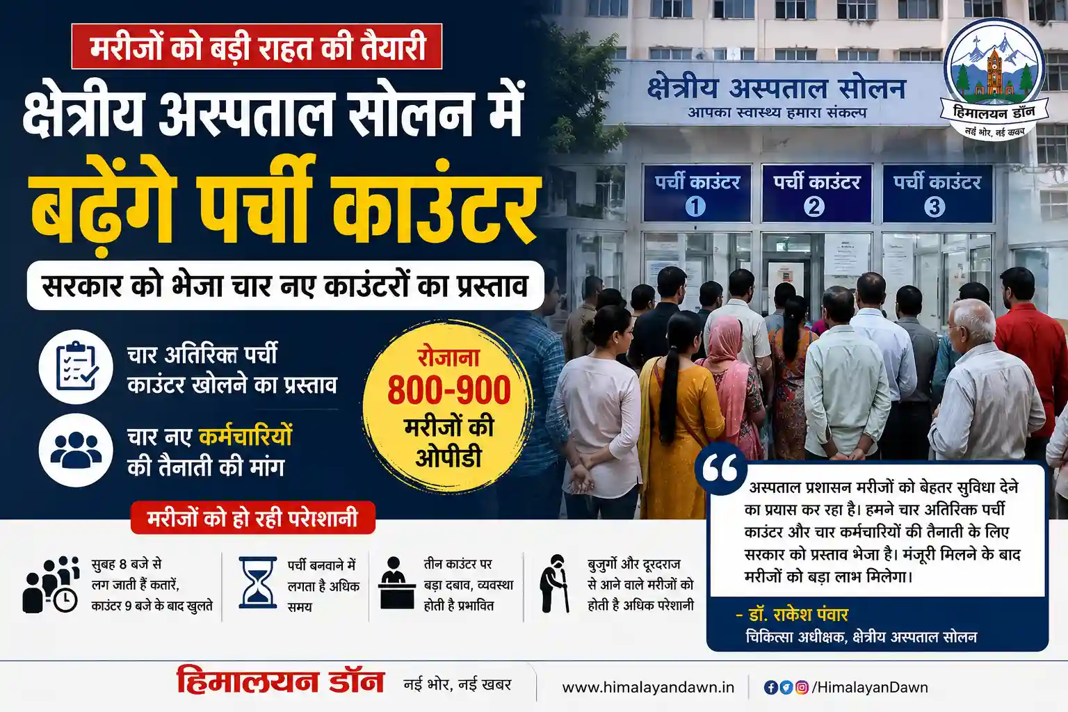 क्षेत्रीय अस्पताल सोलन में बढ़ेंगे पर्ची काउंटर, सरकार को भेजा चार नए काउंटरों का प्रस्ताव