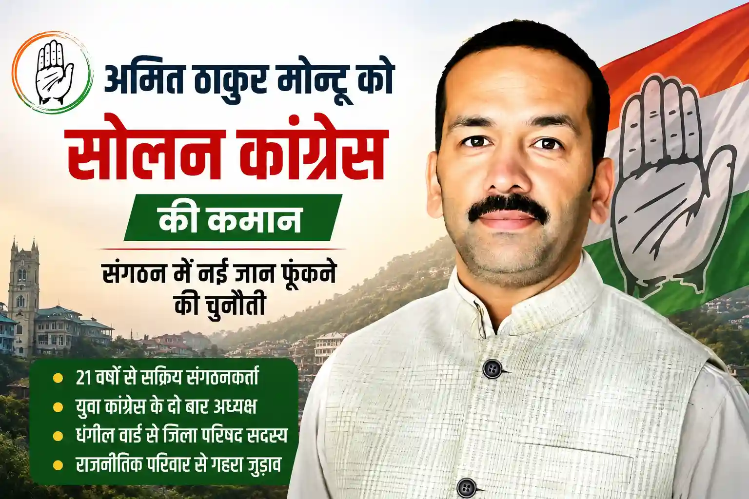 अमित ठाकुर मोन्टू को सौंपी सोलन कांग्रेस की कमान, अब संगठन को बूथ तक मजबूत करने की चुनौती