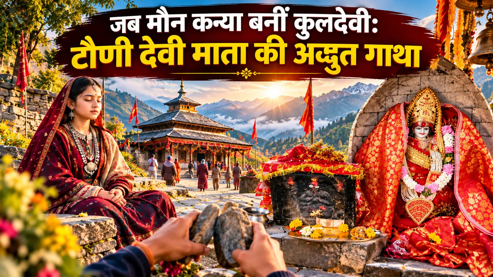 हमीरपुर के माता टौणी देवी मंदिर की लोकगाथा दर्शाती तस्वीर, देवी की प्रतिमा और दो पत्थरों की अनोखी पूजा परंपरा
