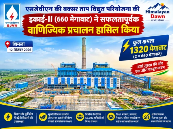 एसजेवीएन बक्सर ताप विद्युत परियोजना की 660 मेगावाट इकाई-II का वाणिज्यिक प्रचालन