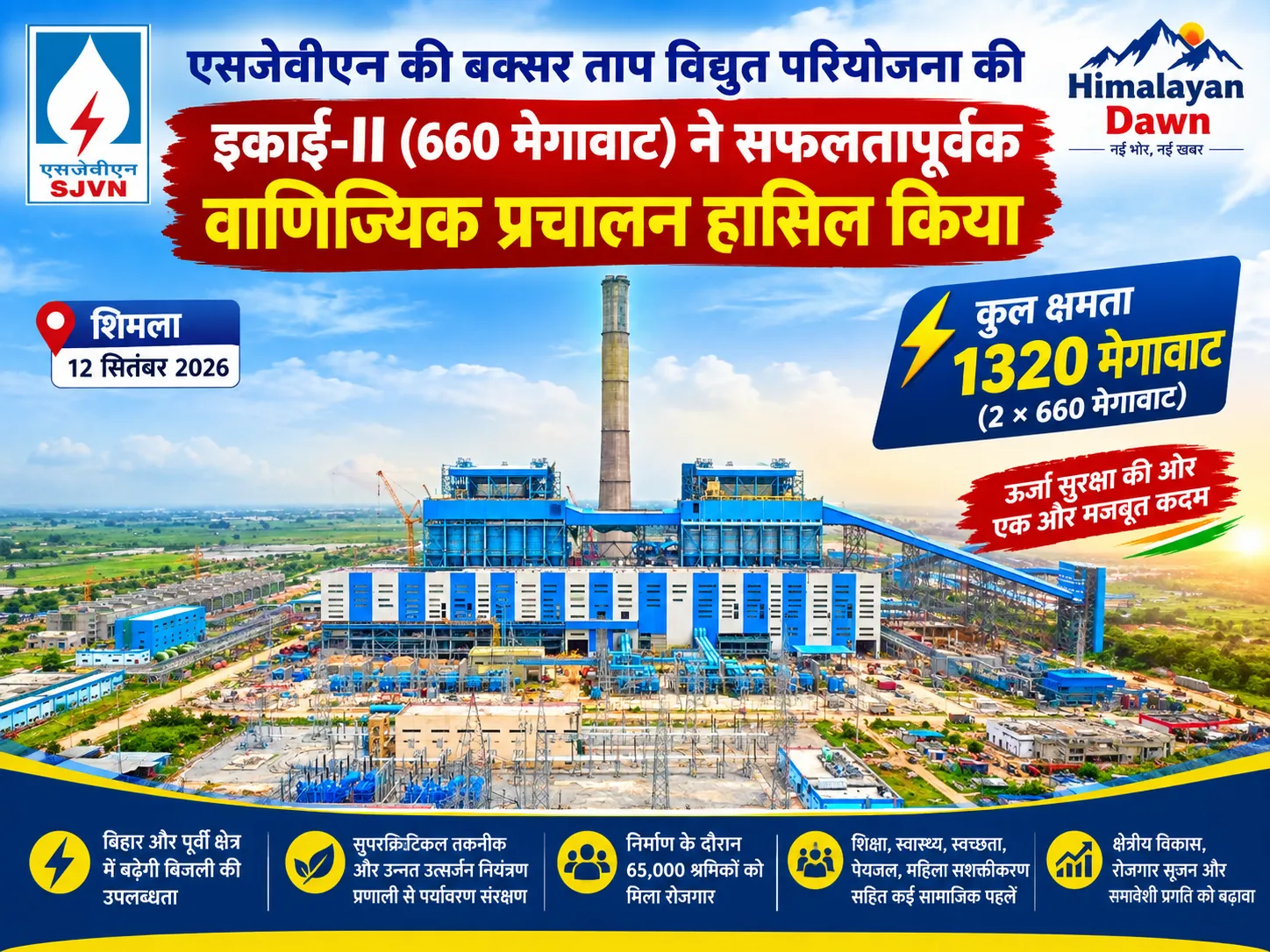 एसजेवीएन बक्सर ताप विद्युत परियोजना की 660 मेगावाट इकाई-II का वाणिज्यिक प्रचालन