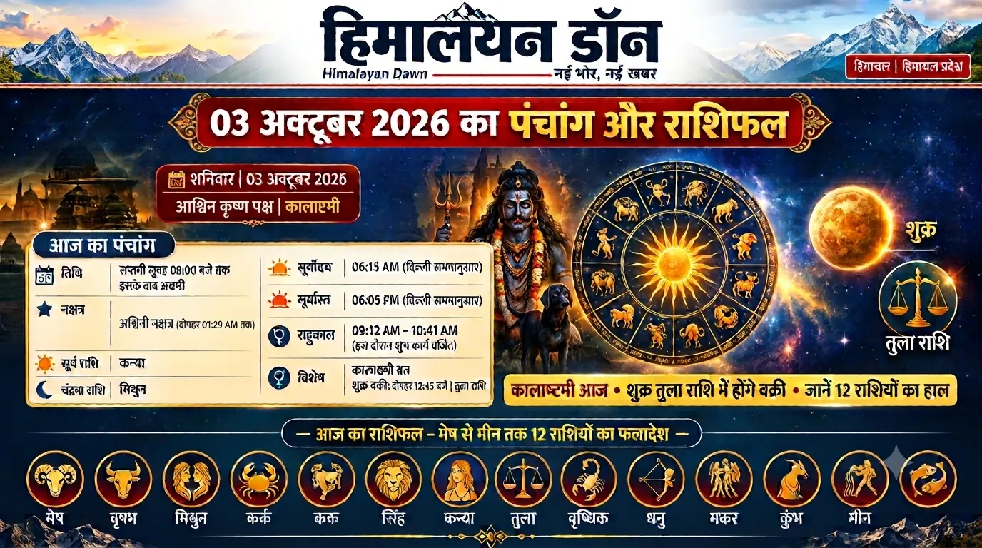 03 अक्टूबर 2026 पंचांग: कालाष्टमी आज, शुक्र तुला राशि में होंगे वक्री; जानें 12 राशियों का राशिफल