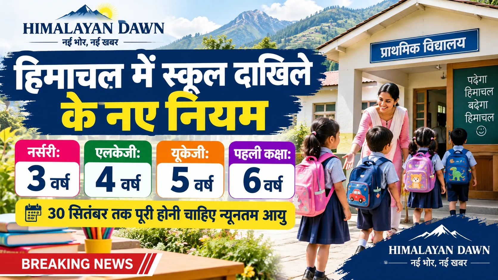 हिमाचल में स्कूल दाखिले के नए नियम: नर्सरी के लिए 3 और पहली कक्षा के लिए 6 साल उम्र जरूरी