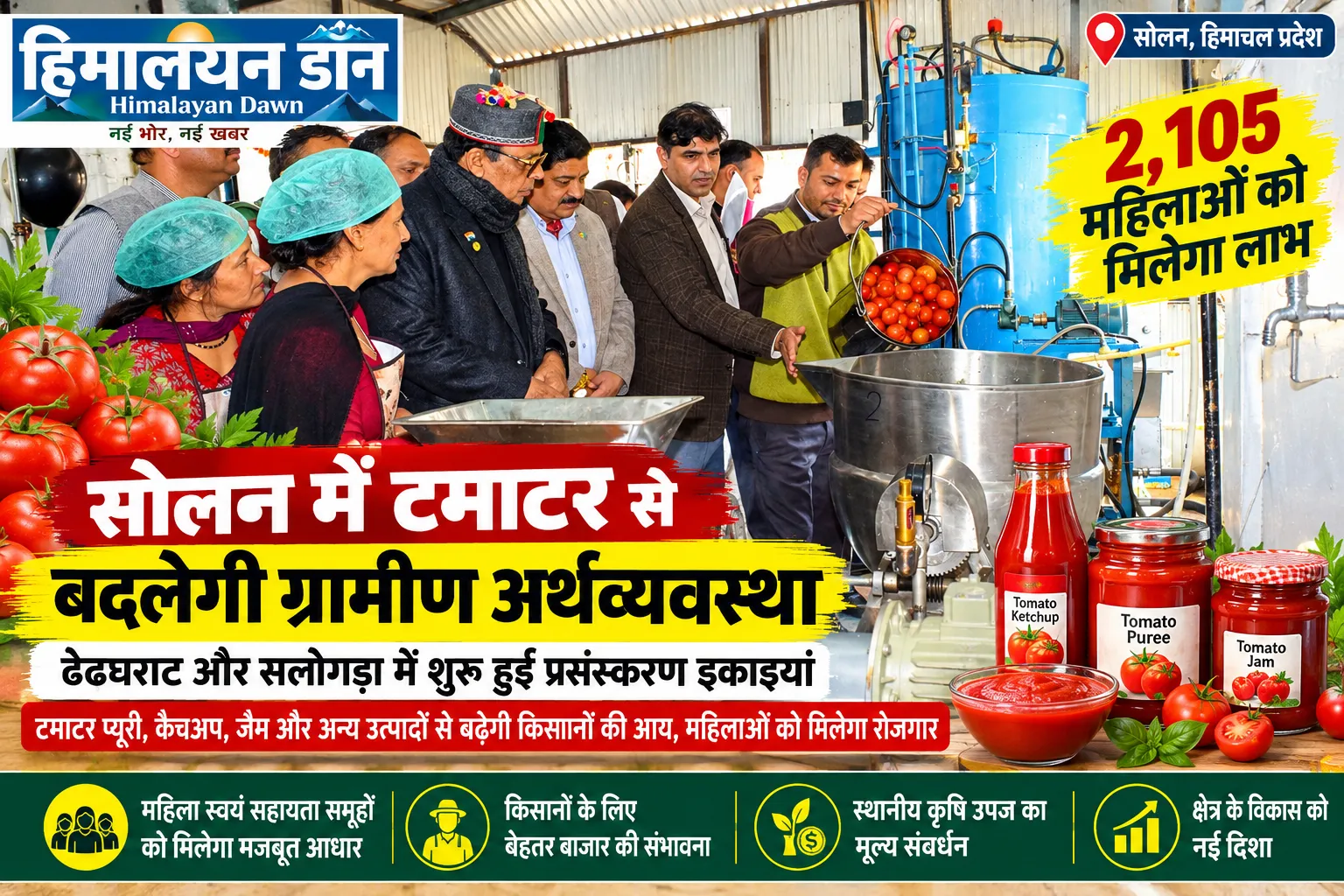सोलन: टमाटर से बदलेगी ग्रामीण महिलाओं की तकदीर: दो प्रसंस्करण इकाइयां शुरू, 2,105 महिलाओं को मिलेगा लाभ